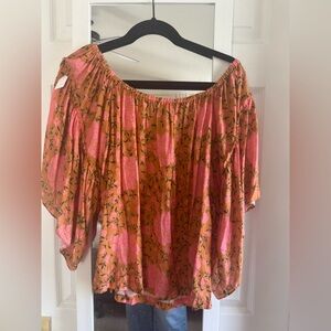 Novella Royale Smocked Ruffled Blouse Orange Pink